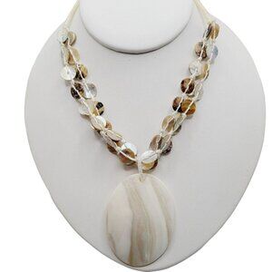Mother Of Pearl Pendant Necklace Shell Disc's Coastal Gramdma Beachy Bohemian